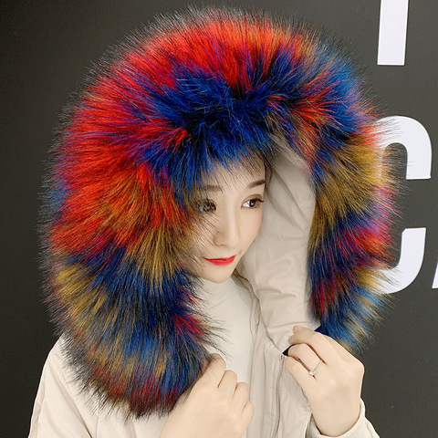 faux raccoon fur scarf winter hood fur decor shawl multicolor fake fur scarf winter coat fur collar ► Photo 1/5