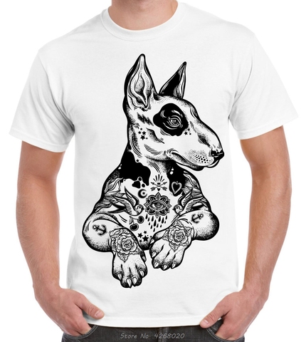 Pit Bull Terrier With Tattoos Hipster Large Print Men's T-Shirt Cool Casual Pride T Shirt Men Unisex Fashion Tshirt Harajuku tee ► Photo 1/2