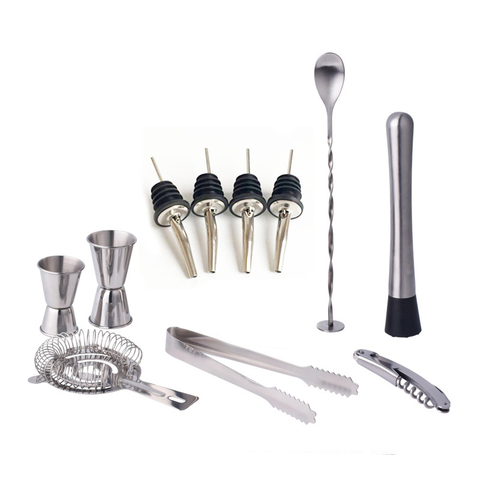 Stainless Steel Cocktail Shaker Mixer Drink Hawthorn Strainer Ice Tongs Mixing Spoon Measure Cup Bartender Bar Tools Kit ► Photo 1/6