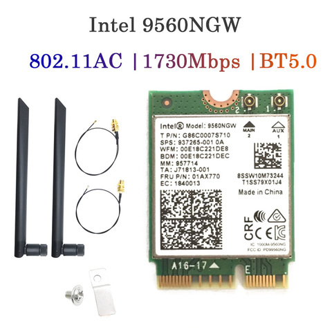 1733Mbps Intel 9560 Dual Band Wireless AC Bluetooth 5.0 802.11ac M.2 CNVI 9560NGW 9560AC Wifi Card With Antenna Set ► Photo 1/3