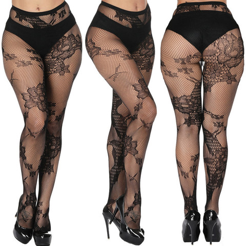 DOIAESKV Sexy Women Lingerie Fishnet Tights Sexy Jacquard Thigh-Highs Stockings Tights Pantyhose Lace Floral Hosiery Plus Size ► Photo 1/6