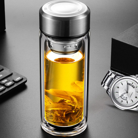 360ml Double Walled Tea Bottle High Grade Glass Water Bottle Portable Gift Tea Cup Glass Bottle ► Photo 1/6