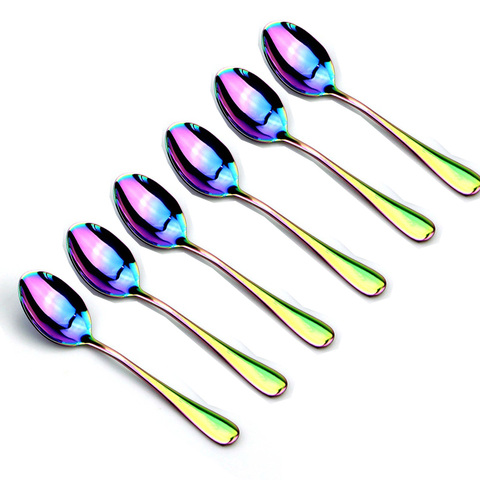 4 6 8 10pcs Stainless Steel Rainbow Color Teaspoon Western Style Dinnerware Set Ice Cream Kids Coffee Spoon Soup Tableware Set ► Photo 1/3