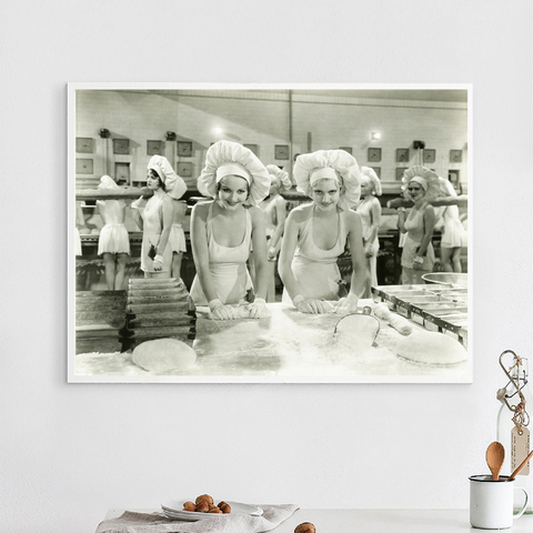 Vintage Photography Painting Poster Restaurant Rolling in dough Art Prints Beautiful Woman Retro Wall Art Picture Kitchen Decor ► Photo 1/6