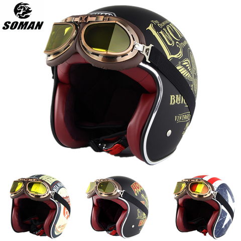 NEW Retro Helmet Motorcycle Open Face Helmet Leather Scooter Helmets 3/4  Chopper Casco Moto Vintage Motorcycle Helmets - AliExpress