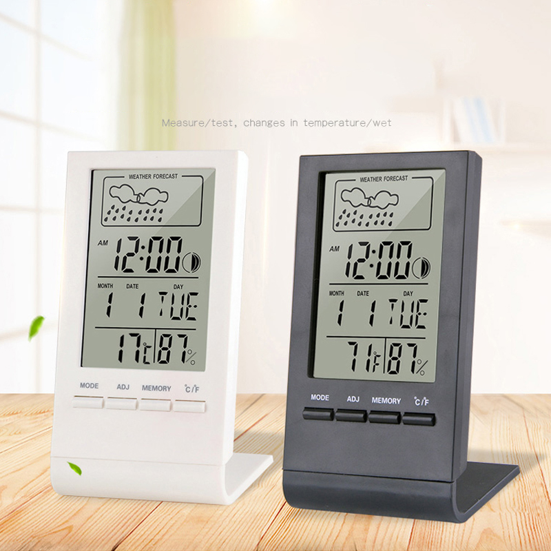 Desk Digital Alarm Clock Weather Thermometer Temperature Humidity Monitor