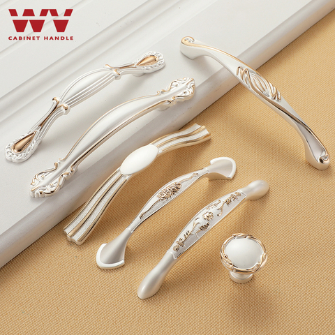 WV European Style Pearl White Gold Cabinet Handles Furniture Zinc Alloy Hardware Kitchen Cupboard Door Pulls Drawer Knobs 377 ► Photo 1/6