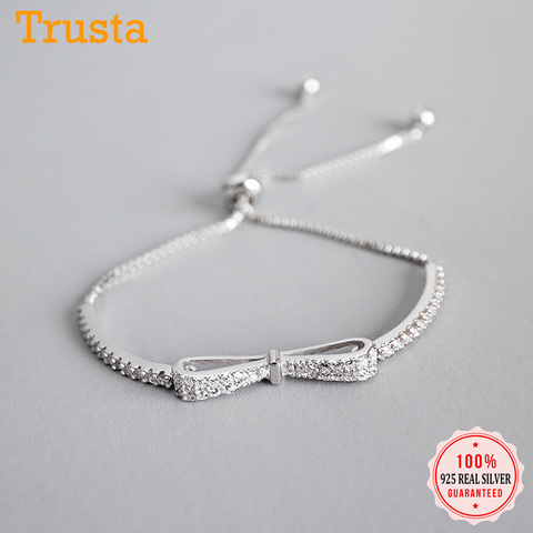 Trustdavis Fashion Genuine 925 Sterling Silver Minimalist Bowknot Dazzling CZ Bracelet For Women Wedding Jewelry Gift DS2290 ► Photo 1/6
