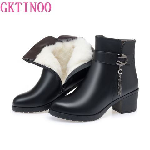 GKTINOO 2022 NEW Fashion Soft Leather Women Ankle Boots High Heels Zipper Shoes Warm Wool Winter Boots for Women Plus Size 35-43 ► Photo 1/6