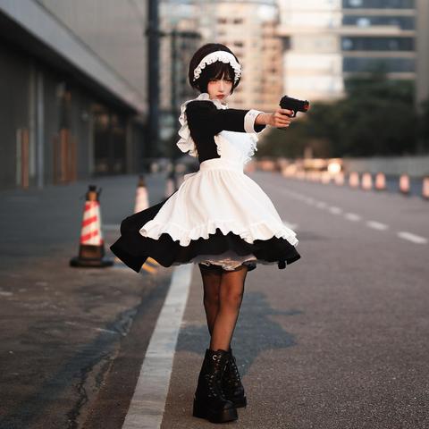 The Four Seasons Unisex Black And White Traditional Maid Outfit Cosplay Costume Anime Role Play Dress Custom-Make Any Size ► Photo 1/6