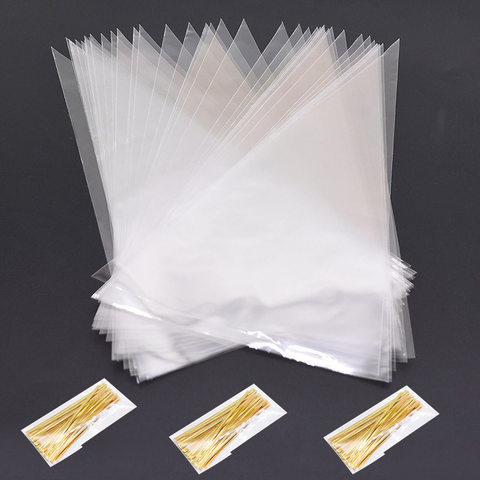 50Pcs 3 Sizes Transparent Cellophane Cone Bags Gold Twist Ties Seal Pouches Clear Plastic Gift Bags for Candy Cookies Storage ► Photo 1/6