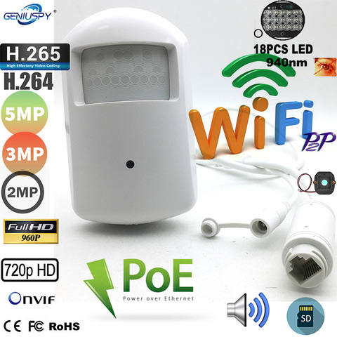 Wifi POE 5MP 960P 1080P IMX335 Pir Housing Indoor Onvif Mini IP Camera TF Card Security Invisible 940nm IR Built-in MIC Camhi ► Photo 1/6