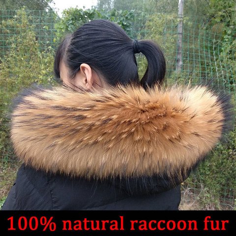 Cllikko 100% Real Fur Collar For Parkas Coats luxury Warm Natural Raccoon Scarf Women Large Fur Collar Scarves Male Jackets coat ► Photo 1/6
