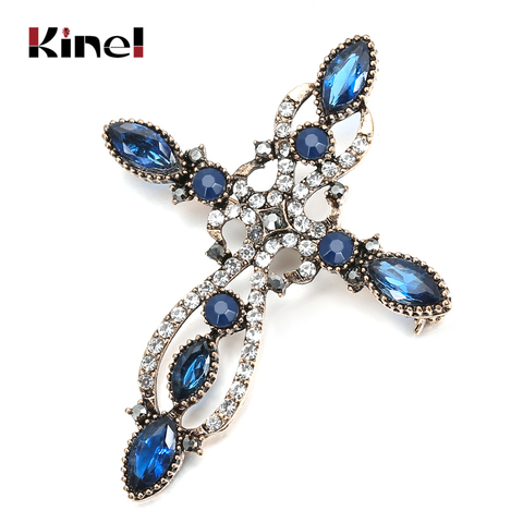 Kinel New Arrival Antique Gold Baroque Cross Brooch For Women Fashion Rhinestone Brooches Pin Vintage Wedding Jewelry Gift ► Photo 1/6
