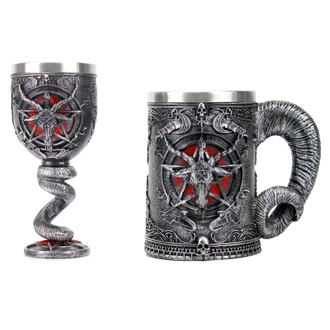 Baphomet Pentagram Horn Goblet Wine Glass Gothic Wicca Pagan Mystical Tankard Coffee Beer Mugs 600ml 200ml Mystic Wicca Fan Gift ► Photo 1/6