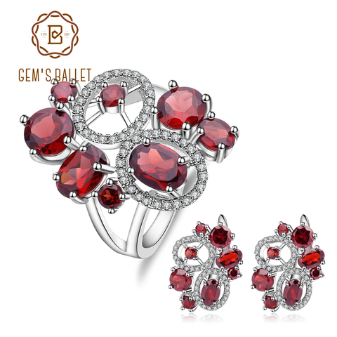 GEM'S BALLET Natural Red Garnet Vintage Flower Jewelry Set 925 Sterling Silver Gemstone Earrings Ring Set For Women Fine Jewelry ► Photo 1/6