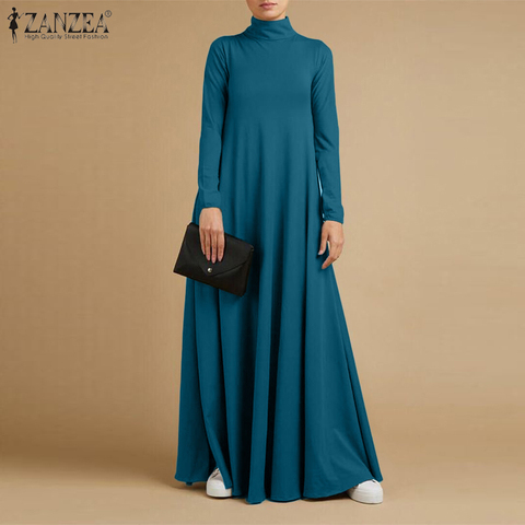 Fashion Autumn Turtleneck Long Sleeve Sundress Women Maxi Long Dress ZANZEA Elegant Solid Casual Robe Femme Kaftan Party Vestido ► Photo 1/6