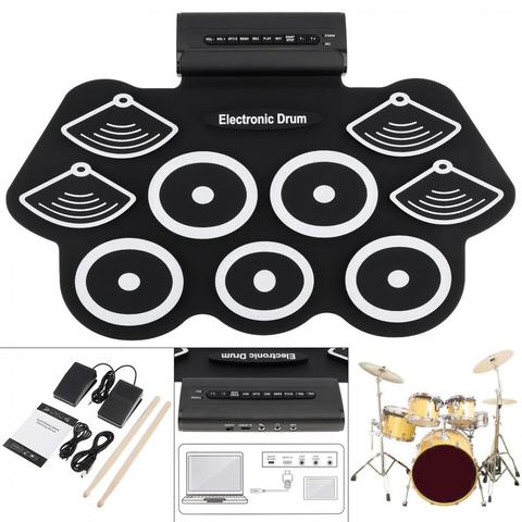 9 Pads Electronic Roll up Thicken Silicone Drum Electric Drum Kit with Drumsticks & Sustain Pedal ► Photo 1/6