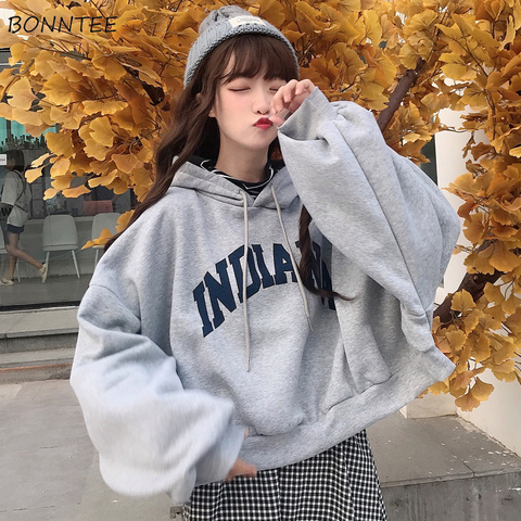 Hoodies Women Hooded Oversize Thick Plus Velvet Loose False Two-piece Letter Print Womens Hoodie All-match Leisure Simple Trendy ► Photo 1/6