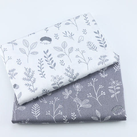 Grey White Floral Leaves 100% Cotton Fabric,Handmade Cloth, Sewing Textile Tissue Quilting Sleeping Bag Fabric For Baby & Child ► Photo 1/3
