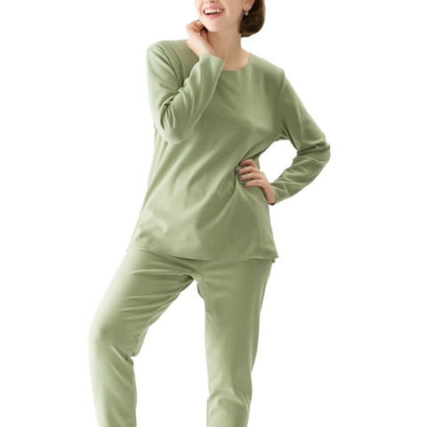 Mferlier Thin Fleece Nightwear Set Large Size 5XL 6XL 7XL 8XL Green Women Pyjama Seamless Elastic Underwear Tops + Warm Bottoms ► Photo 1/6