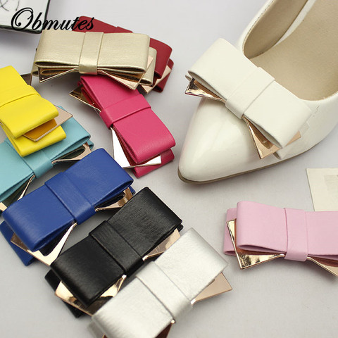 1 Pair Fashion Metal Shoes Decorations Faux Leather Decorative Colorful Bow Shoes Charm Jewelry Clip Pairs DIY Shoe Accessories ► Photo 1/4