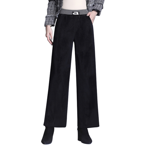 OUMENGKA Casual High Waist Corduroy Pants Women Autumn Winter Thick Ladies Long Trousers Elastic Female Wide Leg Pants 4XL ► Photo 1/6