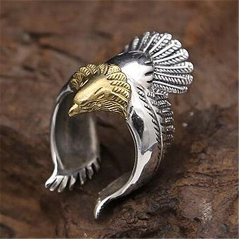 Gold Color Separation Vintage Eagle Spread Wings Open Men Ring Men Stainless Steel Punk Hiphop Rock Hyperbole Thumb Fing Ring ► Photo 1/3