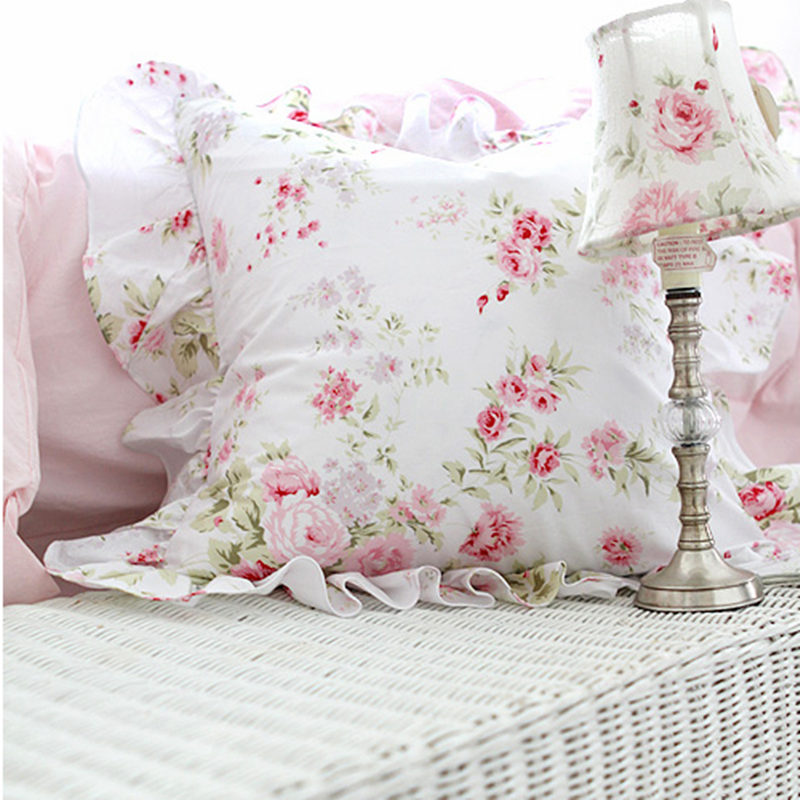 Floral European floral print cushion cover ruffle Lace cotton pillow cover 2pcs 