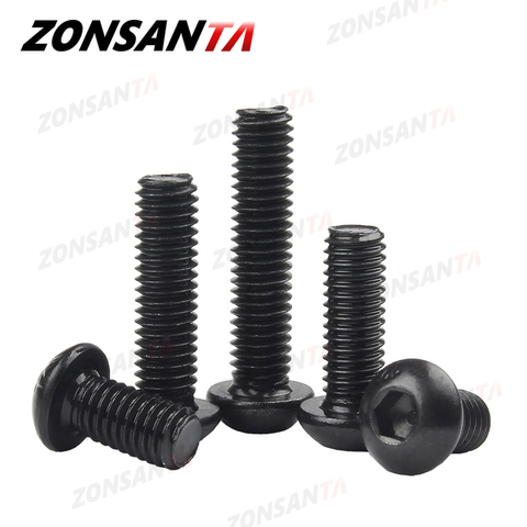 ZONSANTA M2 M2.5 M3 M4 M5 M6 Grade 10.9 Round Carbon Steel Black Screws Hex Socket Button Head Allen TV Bolt Mechanical Screw ► Photo 1/6