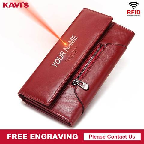KAVIS Fashion Style Leather Women Wallet Long Handy Female Portomonee Clutch Money Bags Zipper Card Holder Girls Perse Engraving ► Photo 1/6