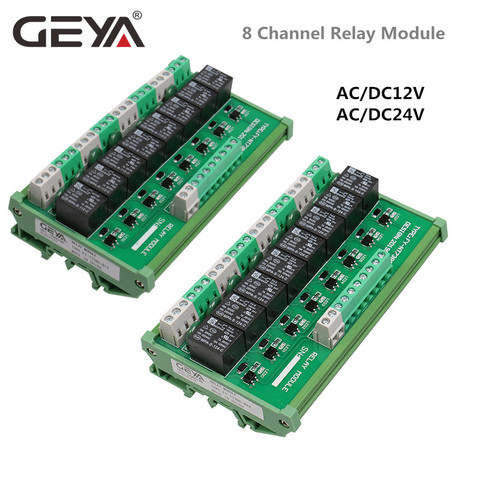 GEYA 8 Channel Interface Relay Module 12VACDC 24VACDC DIN Rail Panel Mount for Automation PLC Board ► Photo 1/6