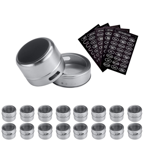 LMETJMA Magnetic Spice Jar Set With Stickers Stainless Steel Spice Tins Spice Storage Container Pepper Seasoning Sprays Tools ► Photo 1/6