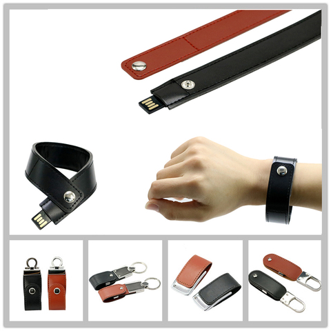 PU Leather Wristband USB Flash Drive 32GB 16GB 8GB 4GB Pen Drive PenDrive Flash Drive Memory USB Flash Card USB Stick Bracelet ► Photo 1/6