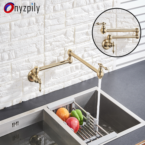 Brushed Golden Single Lever Rotate Folded Wall Mounted Sink Bathroom Kitchen Faucet 360 Rotation Faucet Only Cold Water ► Photo 1/6