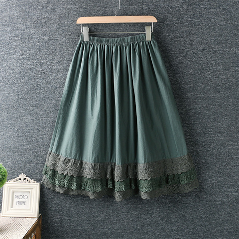 2022 New Autumn Women Skirt Literary Fresh Elastic Waist Lace Embroidery Loose Cotton Skirt ► Photo 1/4