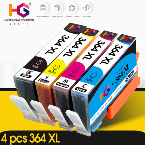 4 pcs printer ink cartridge for  HP364XL HP 364 XL for HP Photosmart 5510 5515 6510 B010a B109a B209a Deskjet 3070A HP364 ► Photo 1/2