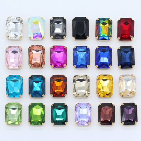 All-size 24-colors Flatback rectangle sew on strass glass stone crystal Gems sewing rhinestone gold claw button for Dress making ► Photo 1/4