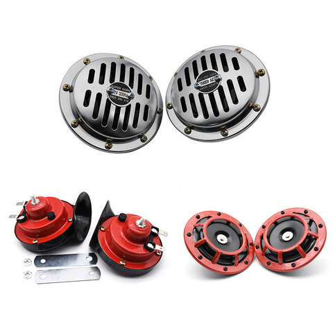 1 Pair Air Horn For Motorcycles Car Horn Chrome High Tone Low Tone Loud Sound Horn Signal Speakers Red Snail Horn Siren 12V ► Photo 1/6