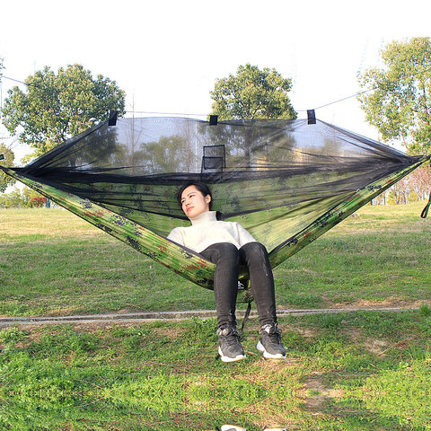 Camping Hammock with Mosquito Net Pop-Up Light Portable Outdoor Parachute Hammocks Swing Sleeping Hammock Camping Stuff ► Photo 1/6