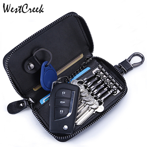 WESTCREEK Brand Men Leather Car Key Wallets Key Organizer Women Fashion Waist Hanging Key Holder Credit Card Holder 6 Key Rings ► Photo 1/6