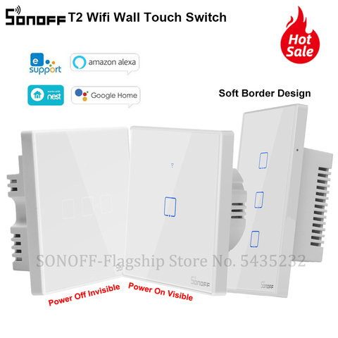 Itead SONOFF T2 EU/UK/US Wifi Wall Touch Light Switch Luxury Glass Panel Wireless Electrical Touch Switches 433 RF Contol Switch ► Photo 1/6