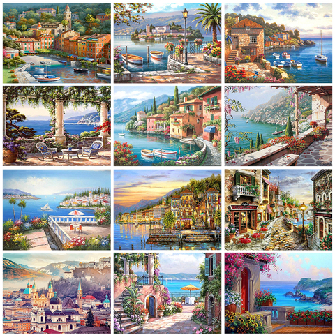 GATYZTORY Paint By Numbers For Adults Children DIY HandPainted Oil Painting Town Landscape Picture Paint Home Decoration ► Photo 1/6