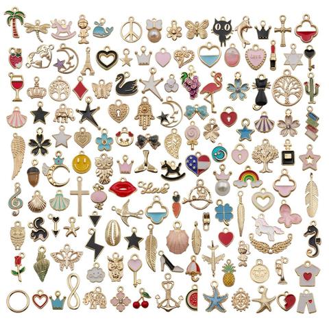 110pcs Assorted Plated Enamel Animal Plant Fruit Moon Star Random Charms Pendants for DIY Necklace Bracelet Jewelry Making ► Photo 1/6