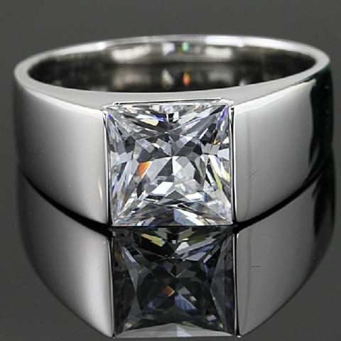 Solitaire Male Princess cut 3ct Diamond Ring 925 sterling silver Jewelry moissanite Engagement Wedding band Rings for men Gift ► Photo 1/4