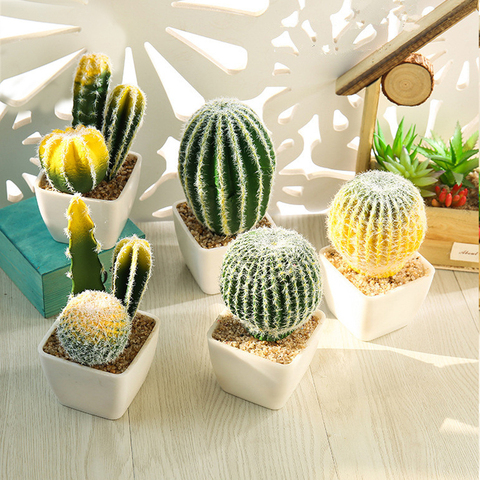 1set Artificial Tropical Plant Cactus Bonsai with Pots Creative Home Ornaments Artificial Succulents House Plants Bonsai ► Photo 1/6