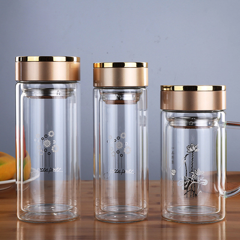 New Double Wall Glass cup Bottles Tumbler Glass Tea Drinking, Teacup Coffee Water pot tea cup,Water Bottle cups Flask ► Photo 1/6