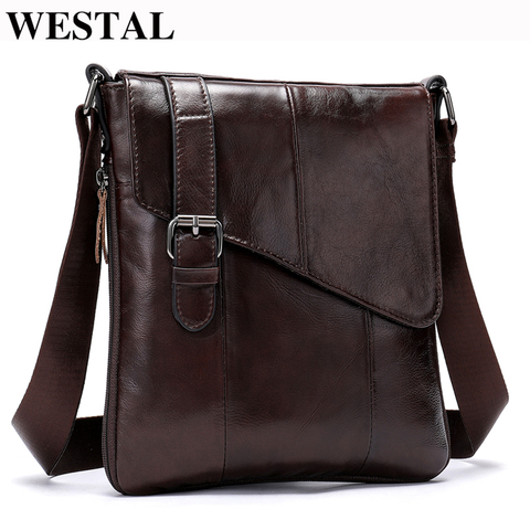 WESTAL Men Leather Messenger Bag Men's shoulder bag Genuine Leather Men's  Small Casual Flap male Crossbody Bags For men 8240 ► Photo 1/6