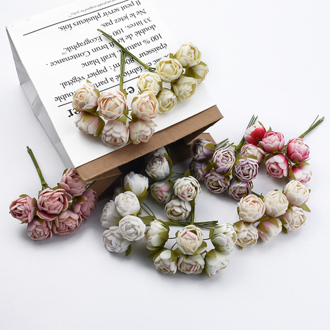 6pcs MINI tea roses Bouquet multicolor home decoration accessories christmas garland wedding gifts box artificial flowers cheap ► Photo 1/6