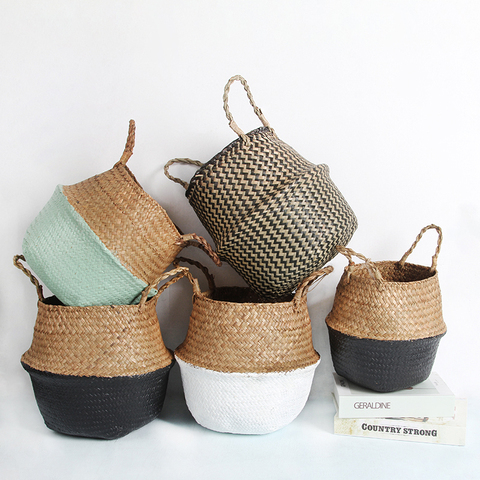 Storage Baskets laundry Seagrass Baskets Wicker Hanging Flower Pot Baskets Storage Flower Home Pot panier osier basket for toys ► Photo 1/6